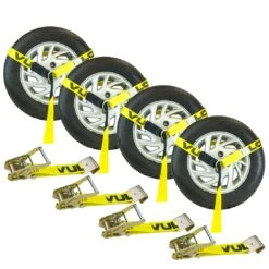 VULCAN Car Tie Down With Flat Hooks – Lasso Style – 2 Inch X 96 Inch – 4 Pack – Classic Yellow – 3,300 Pound Safe Working Load